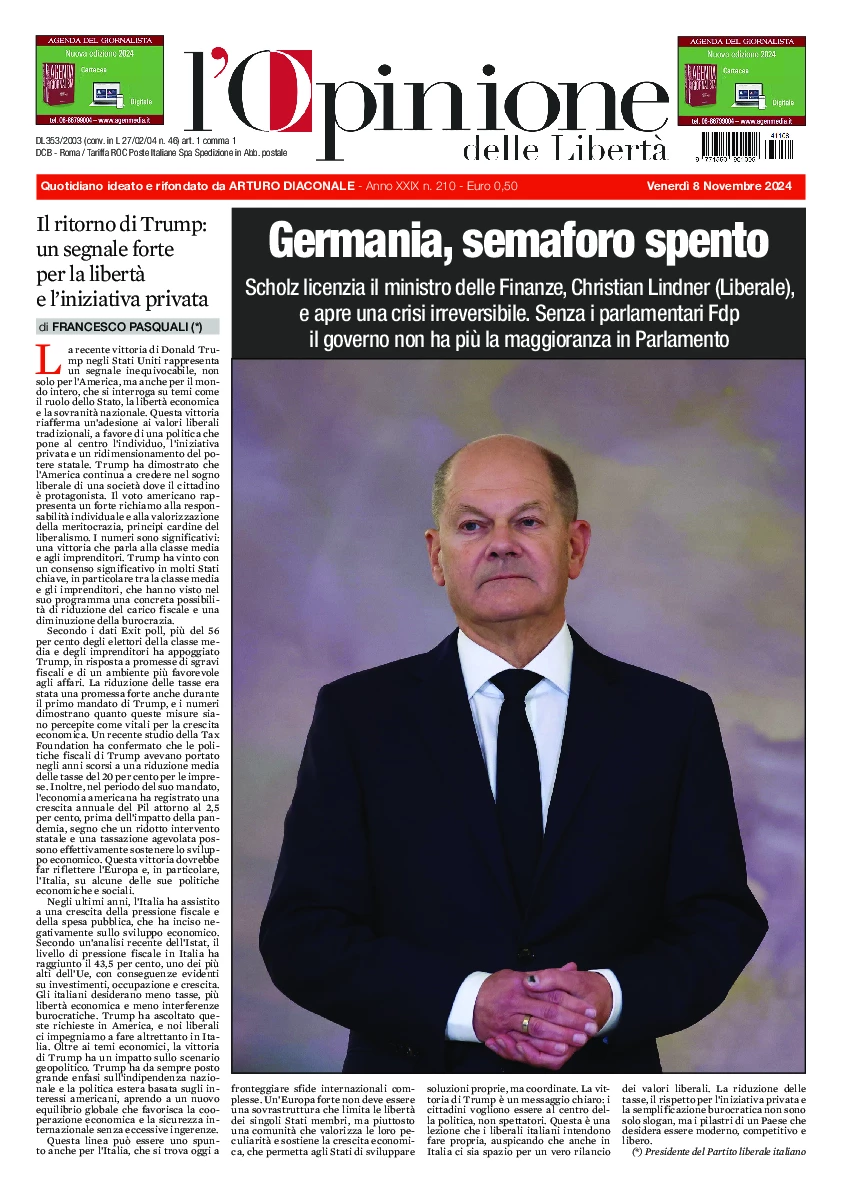 Prima-pagina-opinione della liberta-edizione-di-oggi-2024-11-08